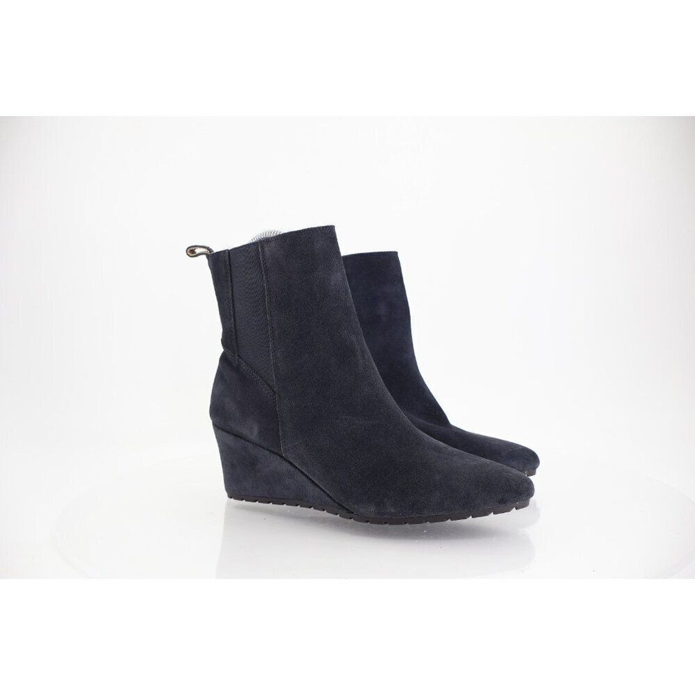 Blondo Women's Veena Boot Size 8 Waterproof Blue Suede Mid Heel Wedge Shoe See*